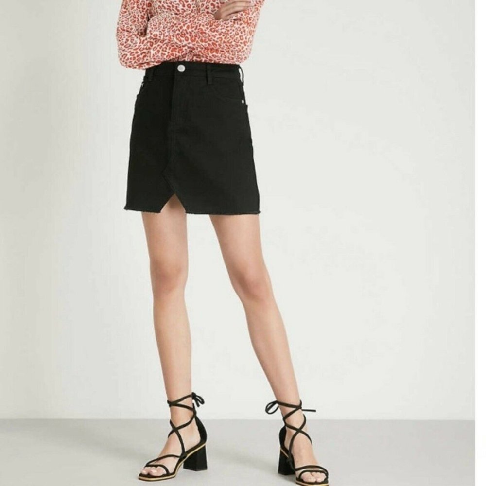 Maje Jeni Denim Jean Mini Skirt Black Raw Hem